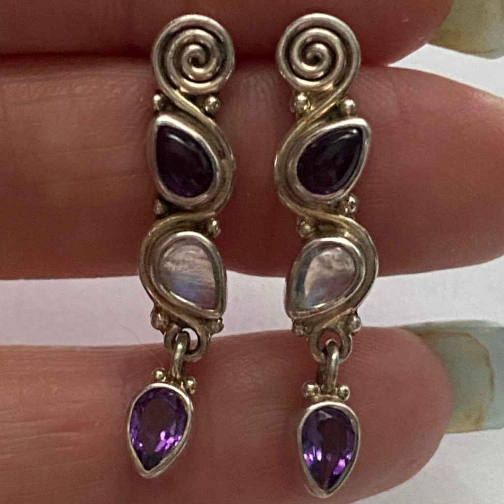 Sajen Sterling Silver Amethyst Moonstone Gemstone Dangle Earrings 100$
